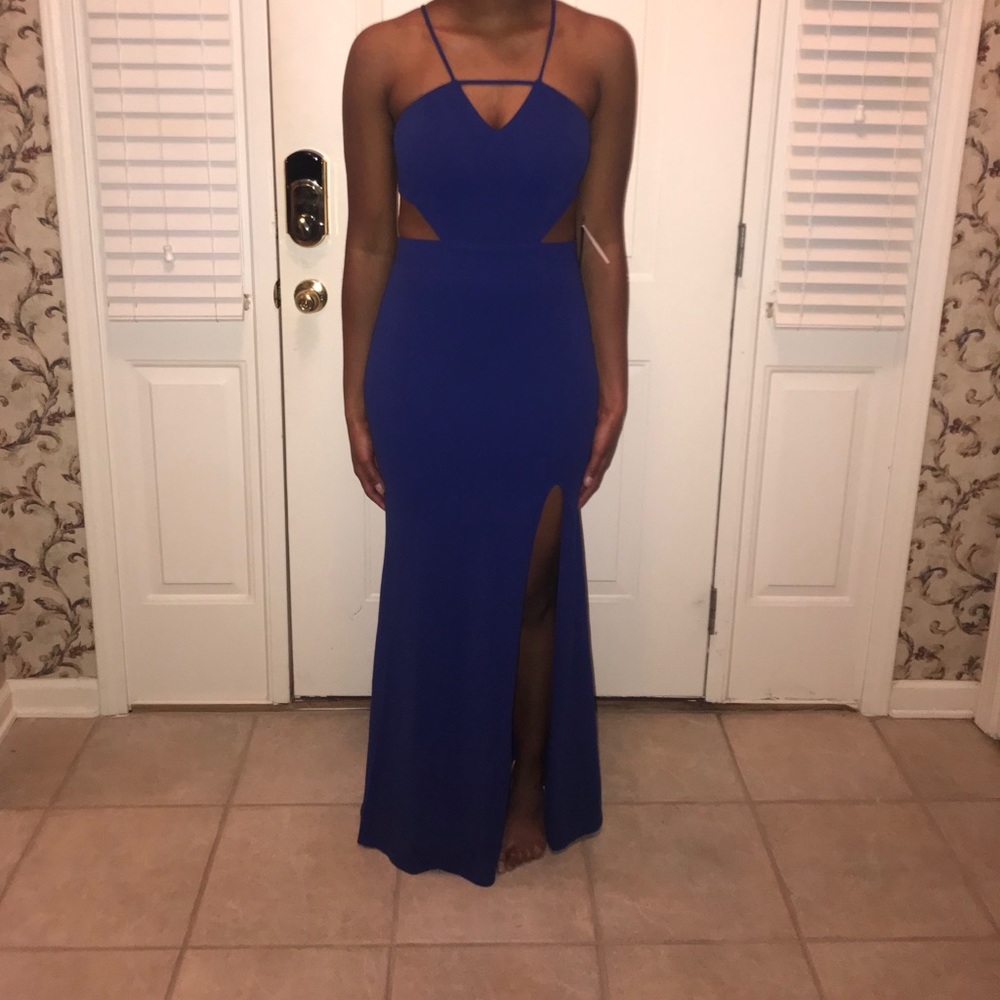 Blue cutout prom dress